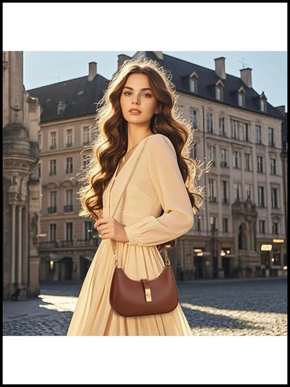 Vegan Leather Hobo Handbag with Detachable Chain Strap